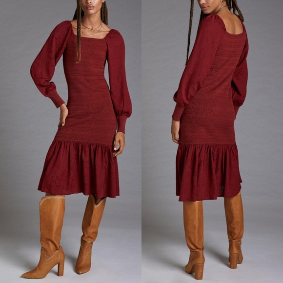 Anthropologie Dresses & Skirts - Anthropologie Smocked Puff-Sleeved Midi Dress
